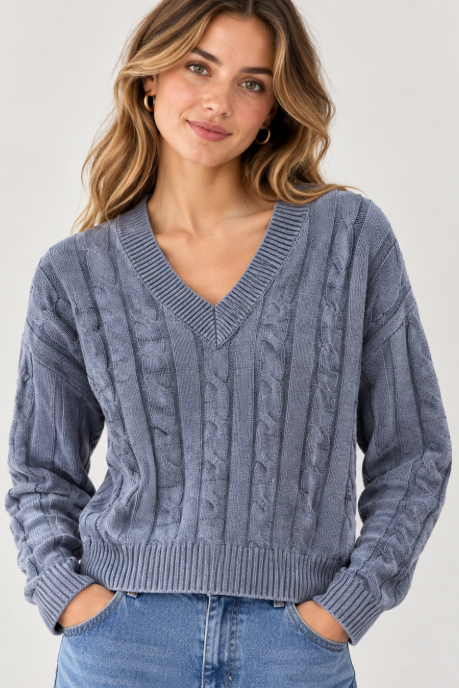 Cable Knit V-Neck Sweater