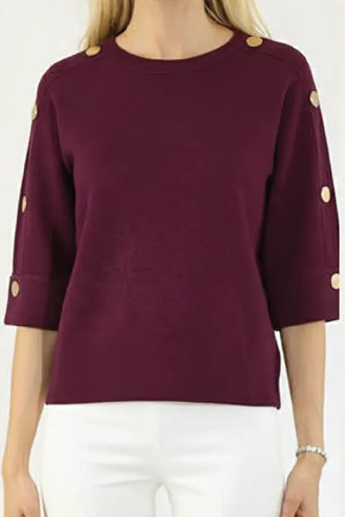 Roll Neck Sweater with Button Details in Mauve Wine