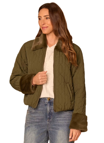 Quilted Jacket with Faux Fur Collar and Cuffs