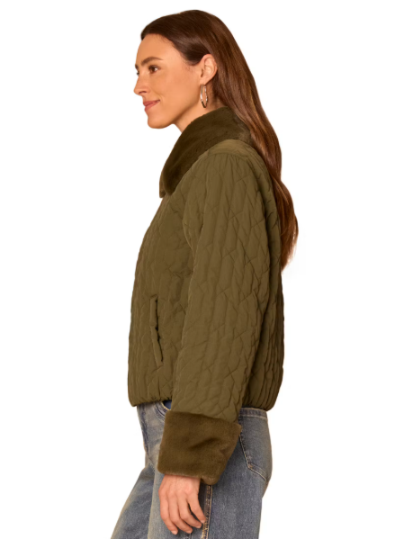 Quilted Jacket with Faux Fur Collar and Cuffs