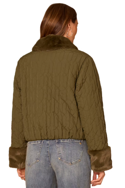 Quilted Jacket with Faux Fur Collar and Cuffs