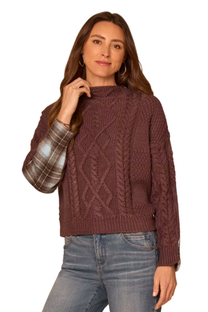Funnel Neck Mixed Media Top