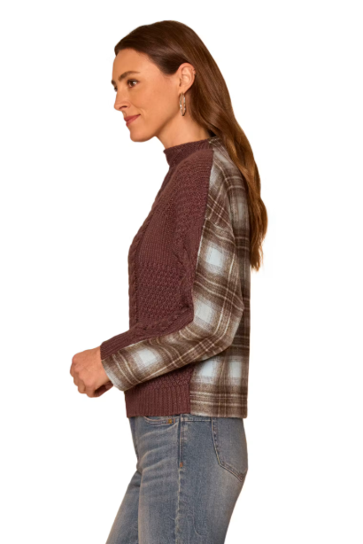 Funnel Neck Mixed Media Top