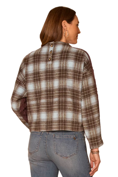Funnel Neck Mixed Media Top
