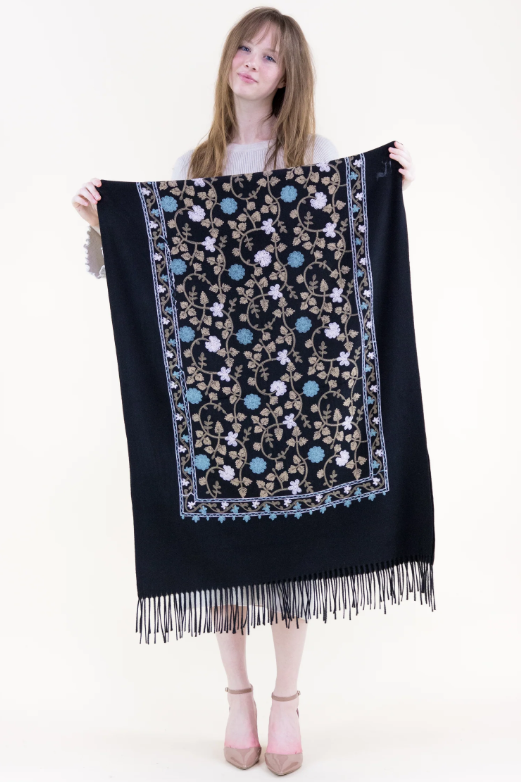 Embroidered Floral Vine Scarf