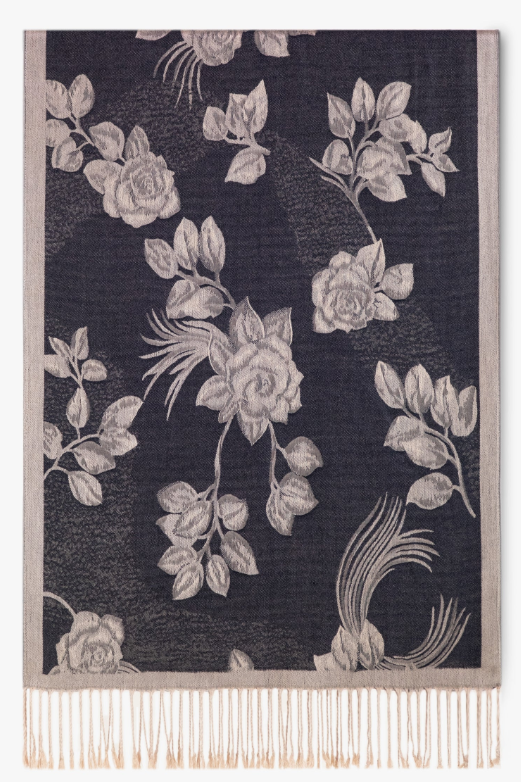 Black Camel Roses Pashmina Scarf