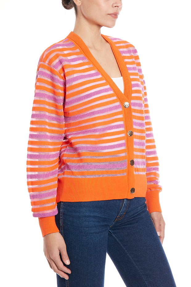 Striped Cardigan in Orange Peel and Navy