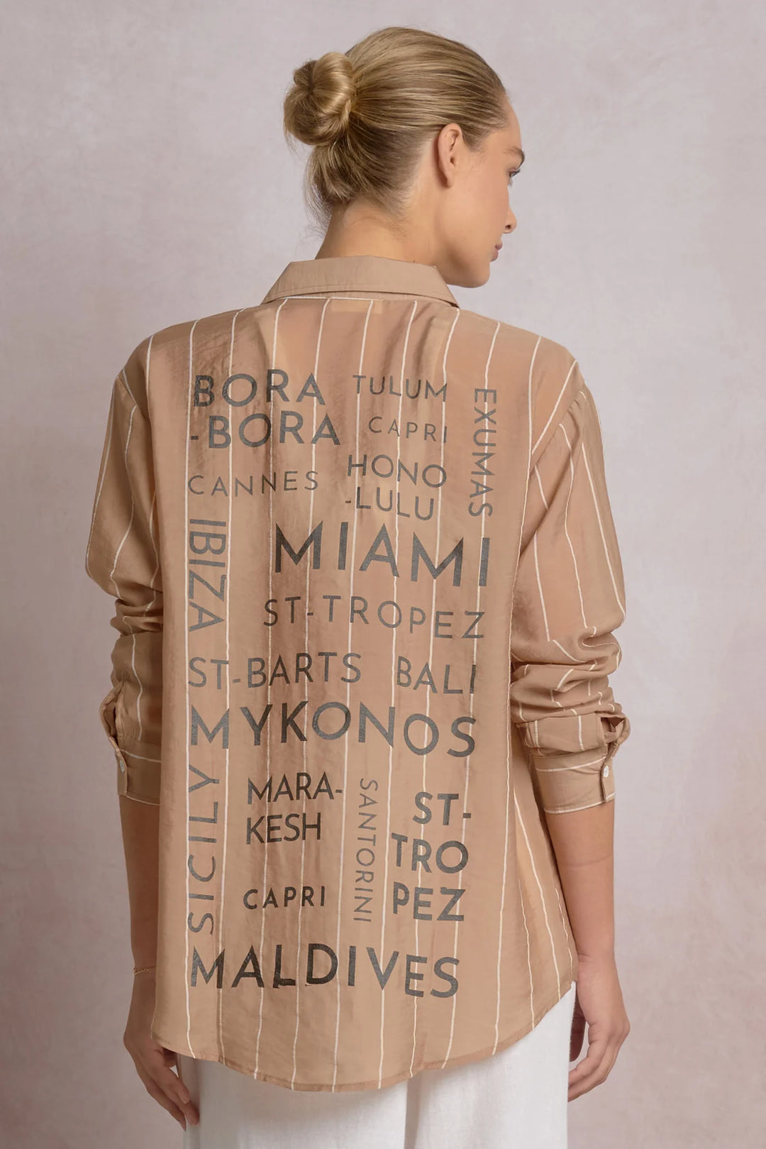 Island Graphic Button Down Shirt in Tan