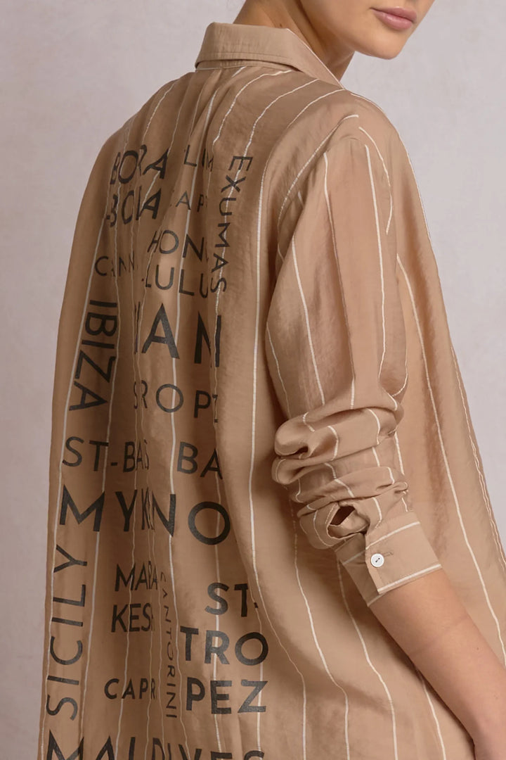 Island Graphic Button Down Shirt in Tan