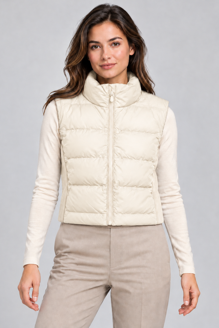 Quilted Cropped Pufffer Vest in Ivory