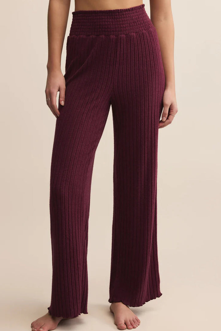 Dawn Smocked Rib Pant in Merlot
