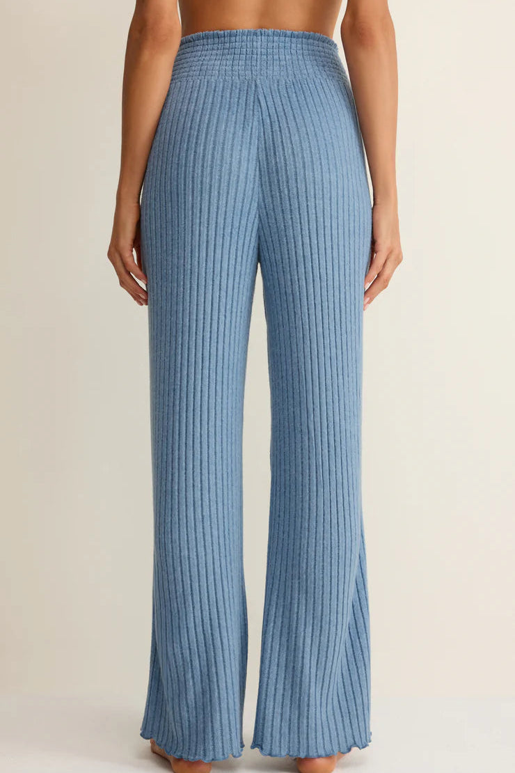 Dawn Smocked Rib Pant in Oceanic Blue