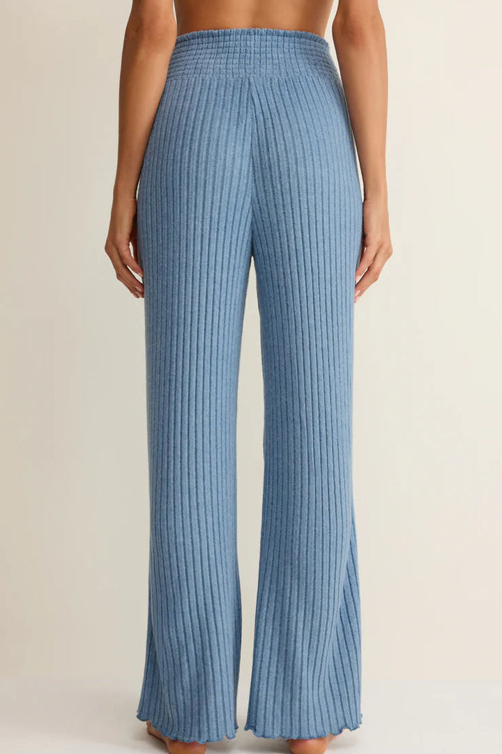 Dawn Smocked Rib Pant in Oceanic Blue