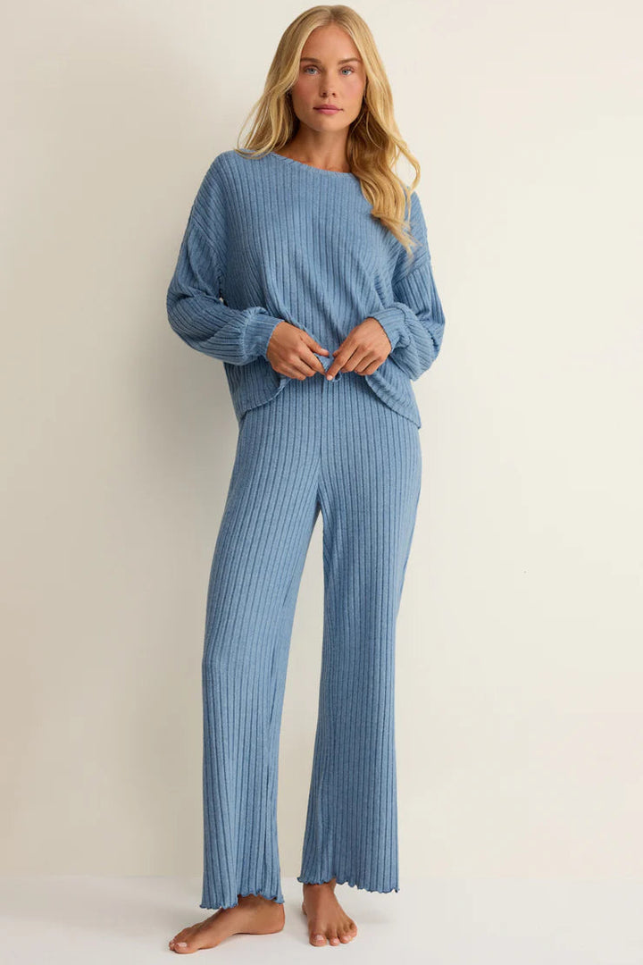 Dawn Smocked Rib Pant in Oceanic Blue
