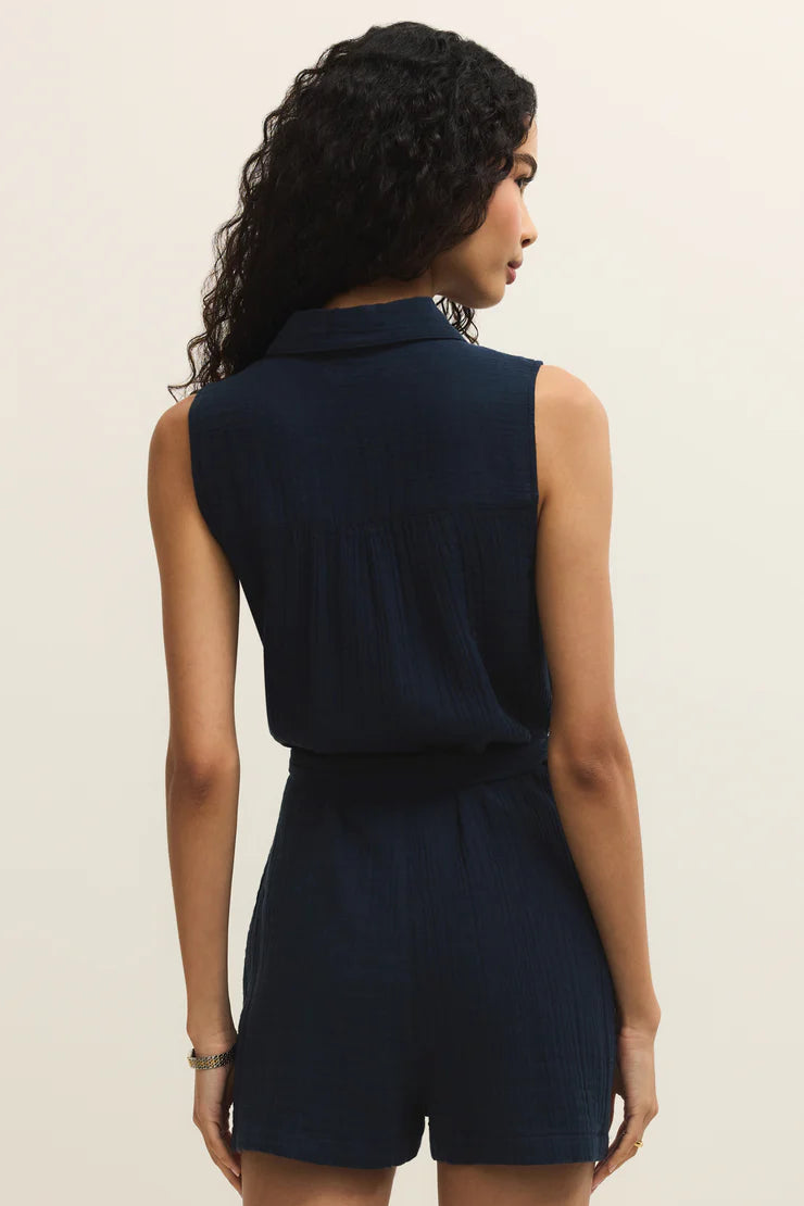 New Light Airy Gauze Romper in Eclipse