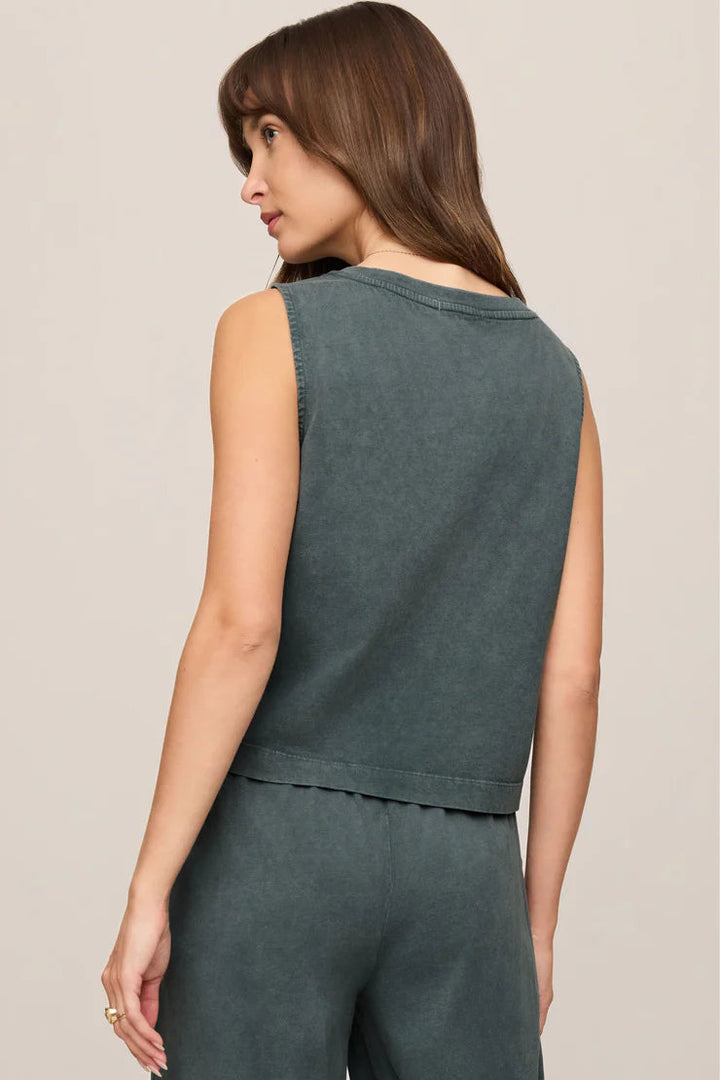 Sloane V-Neck Cotton Jersey Tank in Emerald Cove