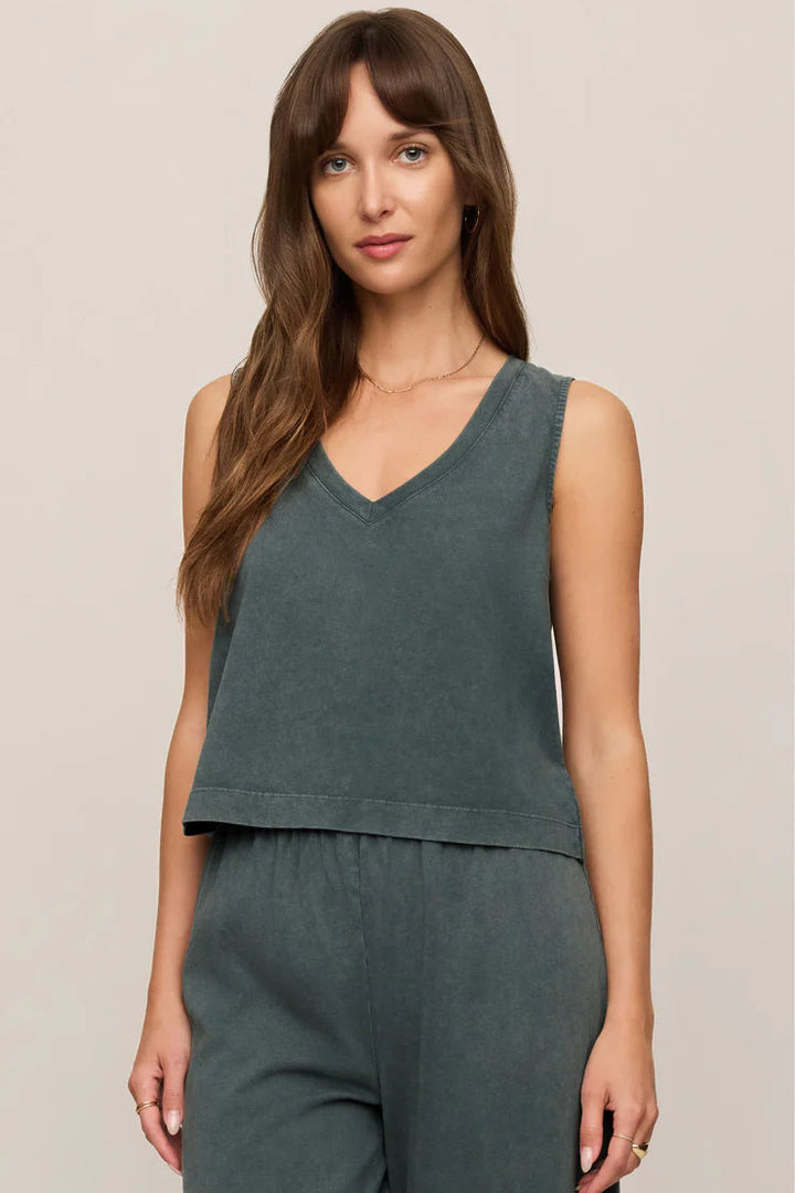 Sloane V-Neck Cotton Jersey Tank in Emerald Cove