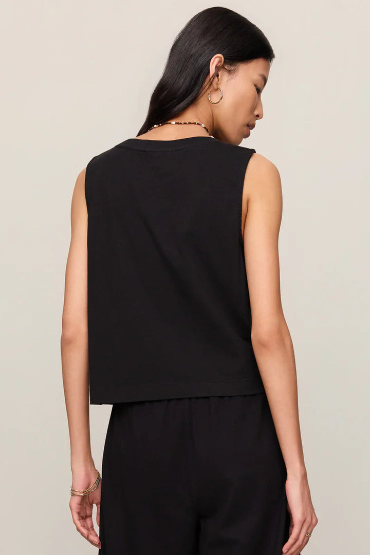 Sloane V-Neck Cotton Jersey Tank in True Black