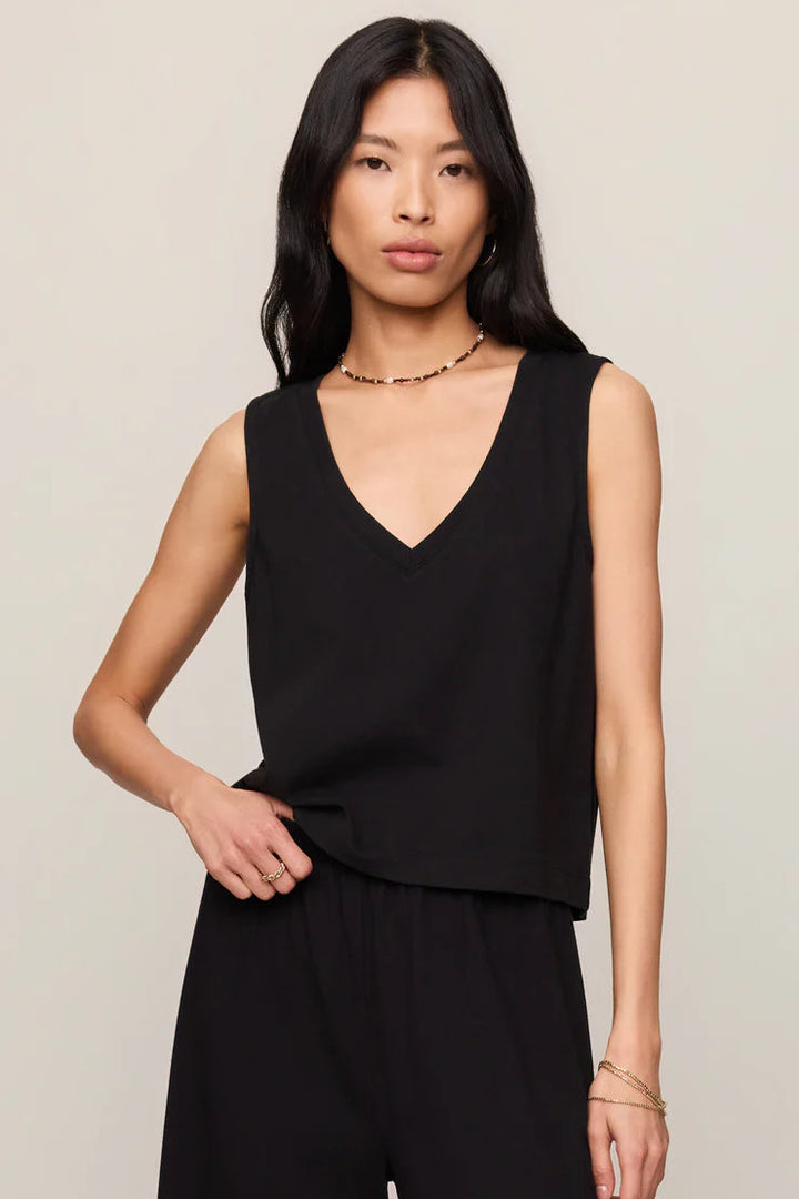 Sloane V-Neck Cotton Jersey Tank in True Black