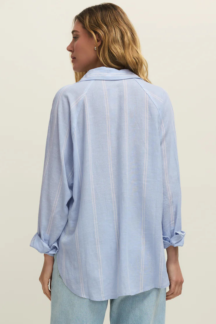 Perfect Stripe Linen Top in Blue