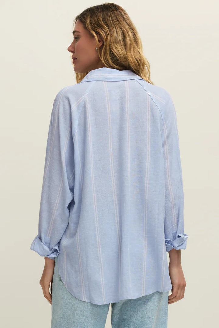 Perfect Stripe Linen Top in Blue