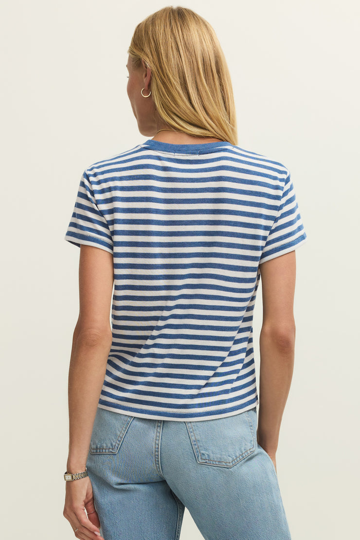 Tourist Striped Tee in Calypso Blue Indigo