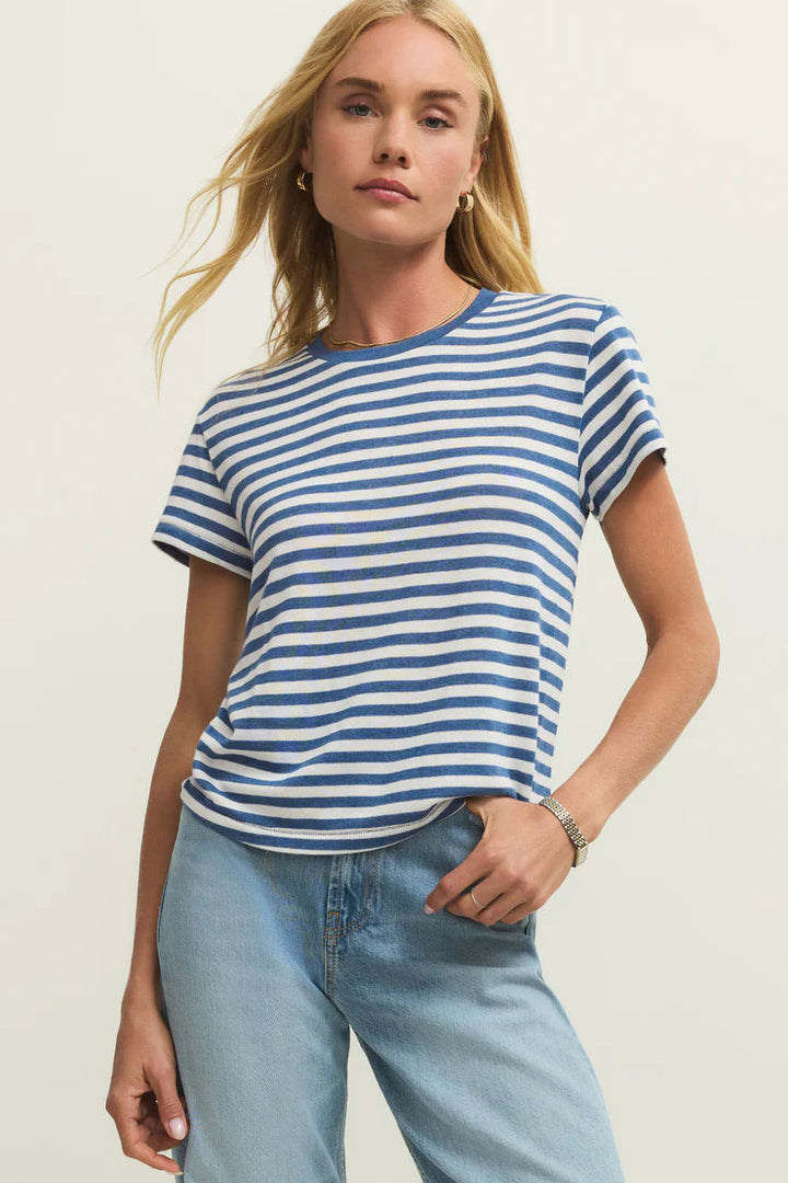 Tourist Striped Tee in Calypso Blue Indigo