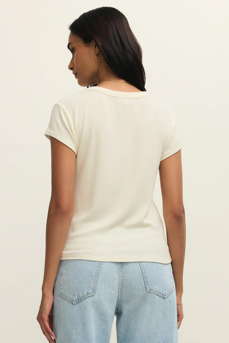 Renee Rib Short Sleeve Top in Cloud