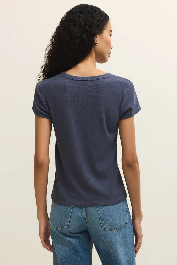 Renee Rib Short Sleeve Top in Indigo