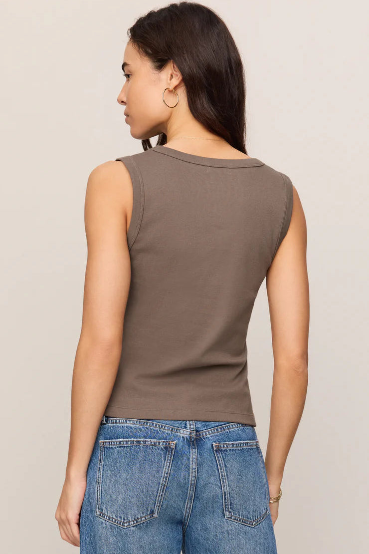 Ellie Rib V-neck in Pebble Coast