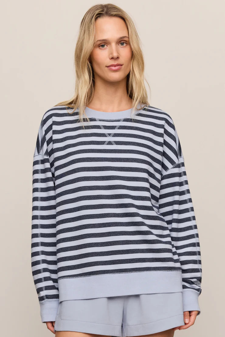 Everyday French Terry Striped Sweatshirt in Eclipse