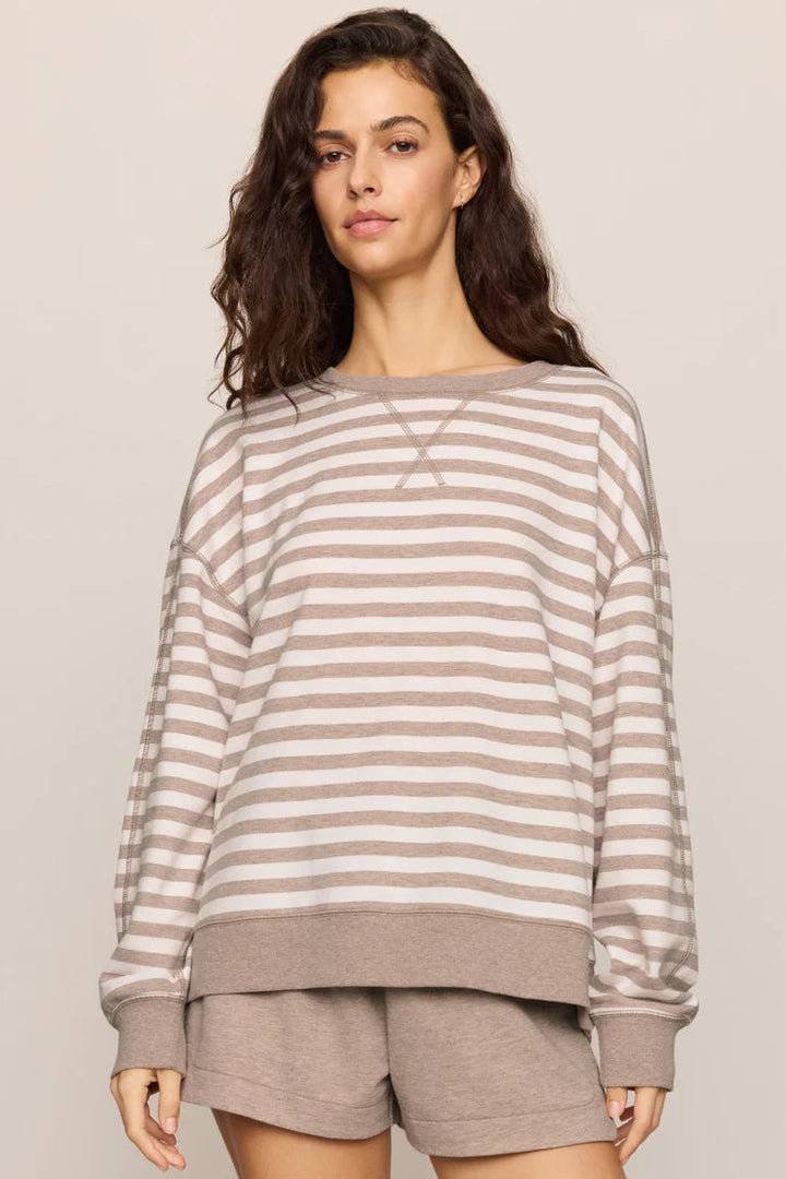 Everyday French Terry Striped Sweatshirt in Heather Ash