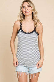 Lace Trim Camisole Striped Top