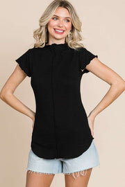 Mock Neck Merrow Cap Sleeve Top