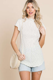 Mock Neck Merrow Cap Sleeve Top