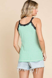 Lace Trim Camisole Striped Top