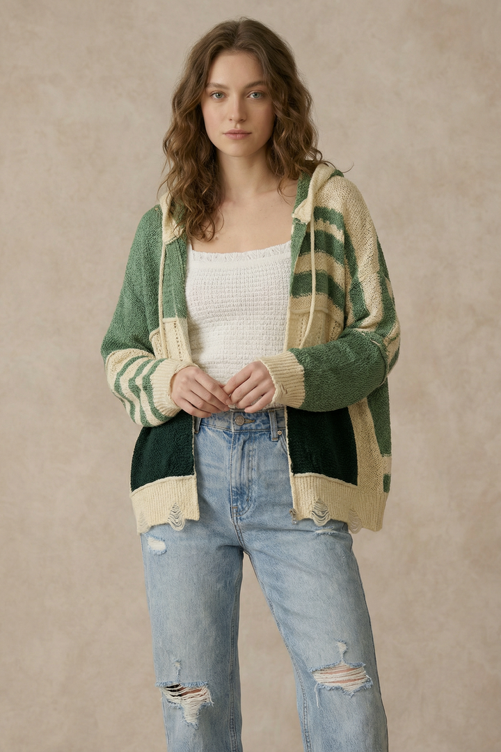Distressed Knit Hoodie