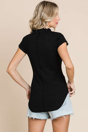 Mock Neck Merrow Cap Sleeve Top