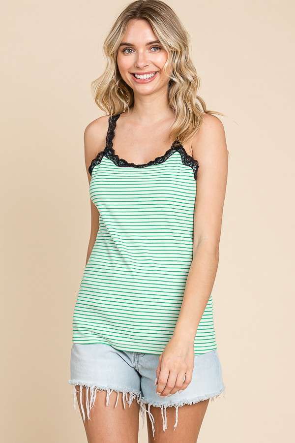 Lace Trim Camisole Striped Top