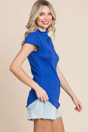 Mock Neck Merrow Cap Sleeve Top