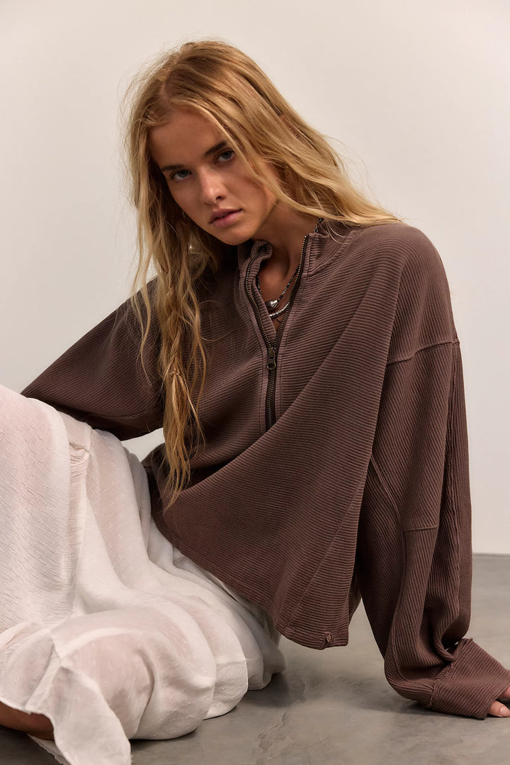 Celeste Zip Front Pullover in Mochachinno