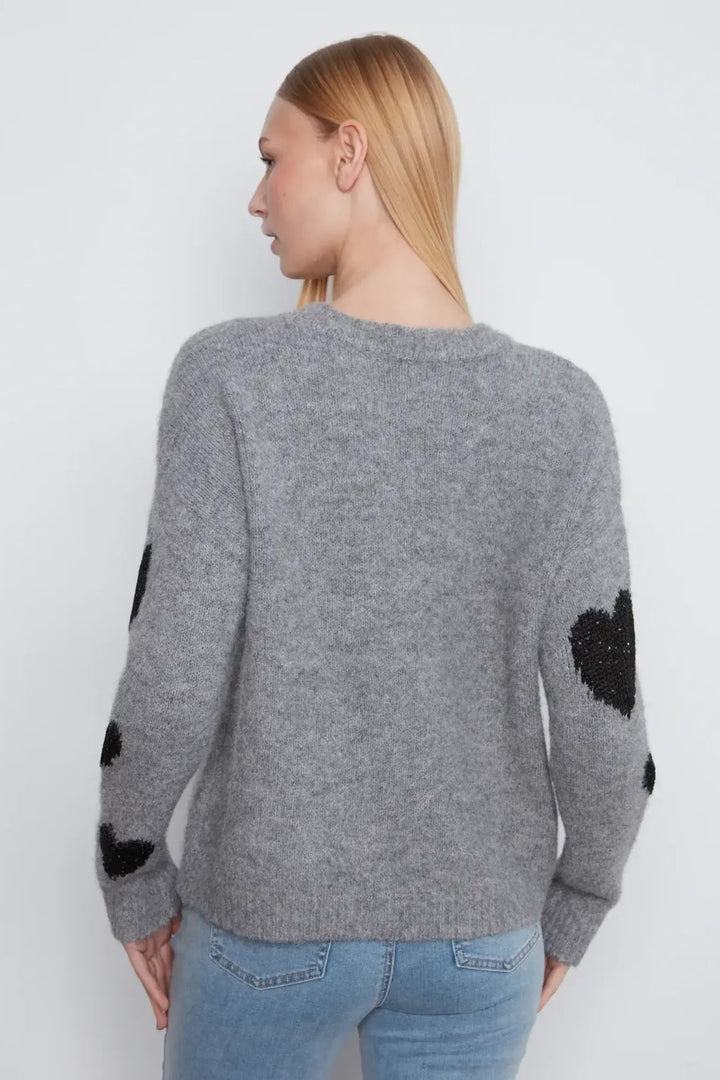 Drop Shoulder Heart Print Sweater