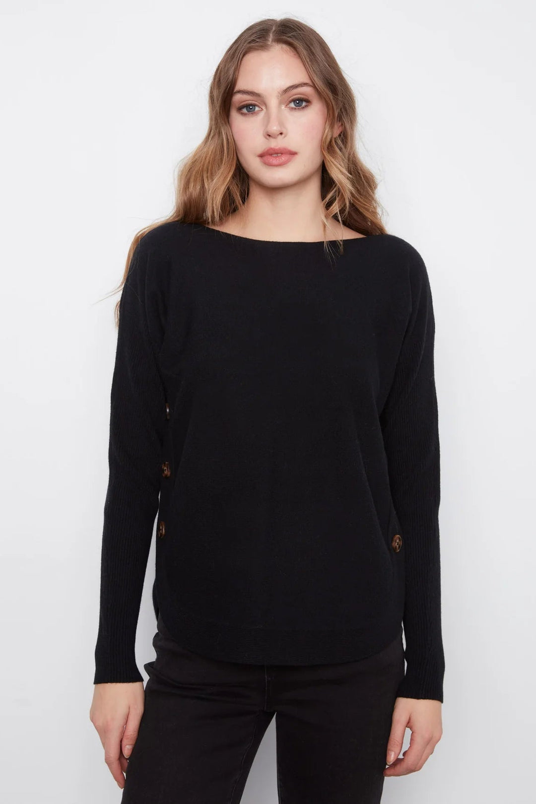 Drop Sleeve Boat Neck Sweater in Noir