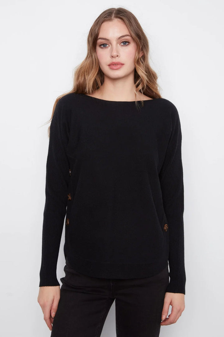 Drop Sleeve Boat Neck Sweater in Noir
