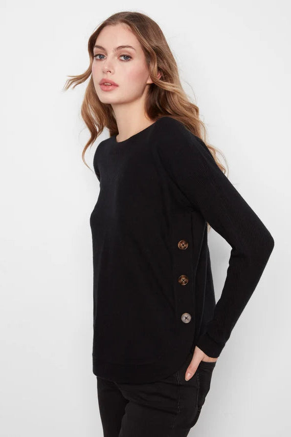Drop Sleeve Boat Neck Sweater in Noir