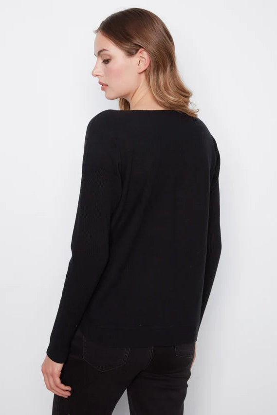 Drop Sleeve Boat Neck Sweater in Noir