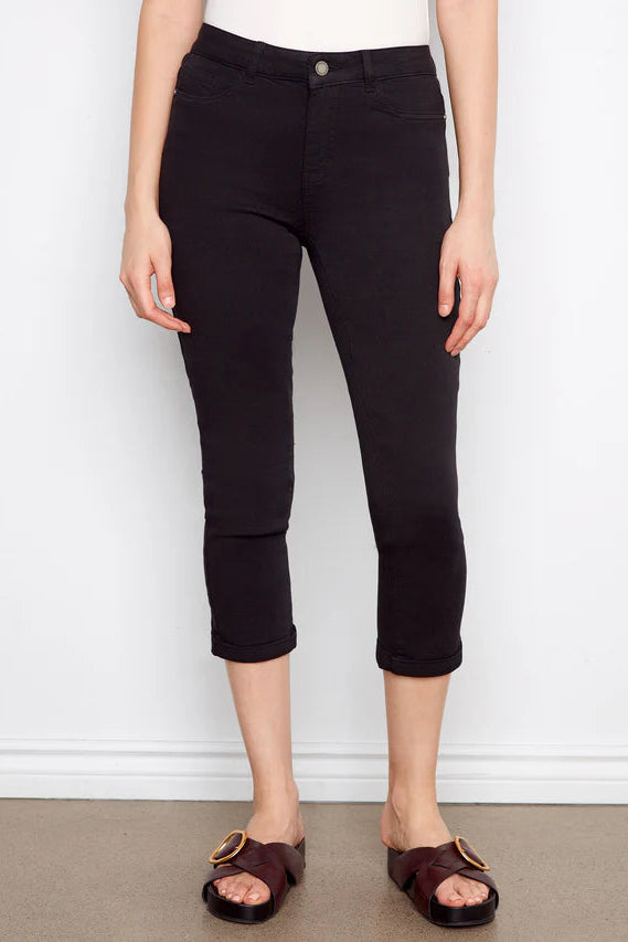 Cropped and Cuffed Slim Leg Twill Pant