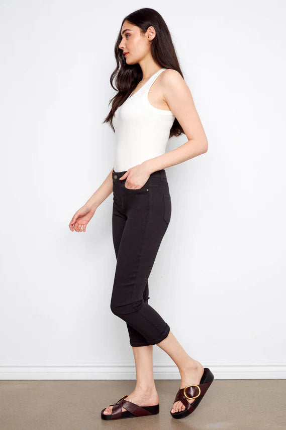 Cropped and Cuffed Slim Leg Twill Pant