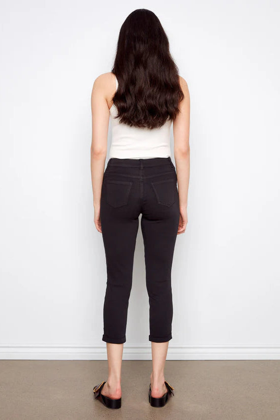 Cropped and Cuffed Slim Leg Twill Pant