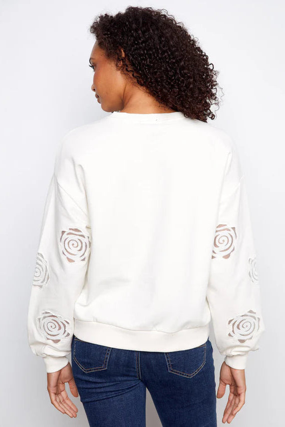 French Terry Sweatshirt with Floral Embroidery
